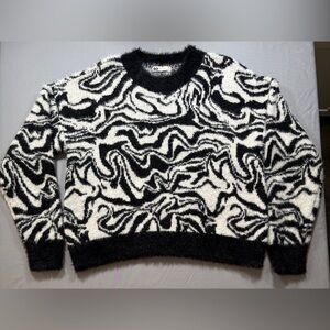 SO Good For Life Women’s Black and White Soft and Fuzzy Crewneck Sweater